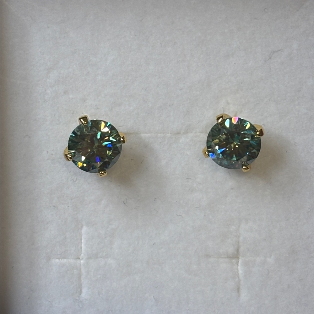 S925 4 CTW CERTIFIED 8.0mm Cyan Blue Moissanite Diamond Sterling Silver Earrings - Picture 3 of 7